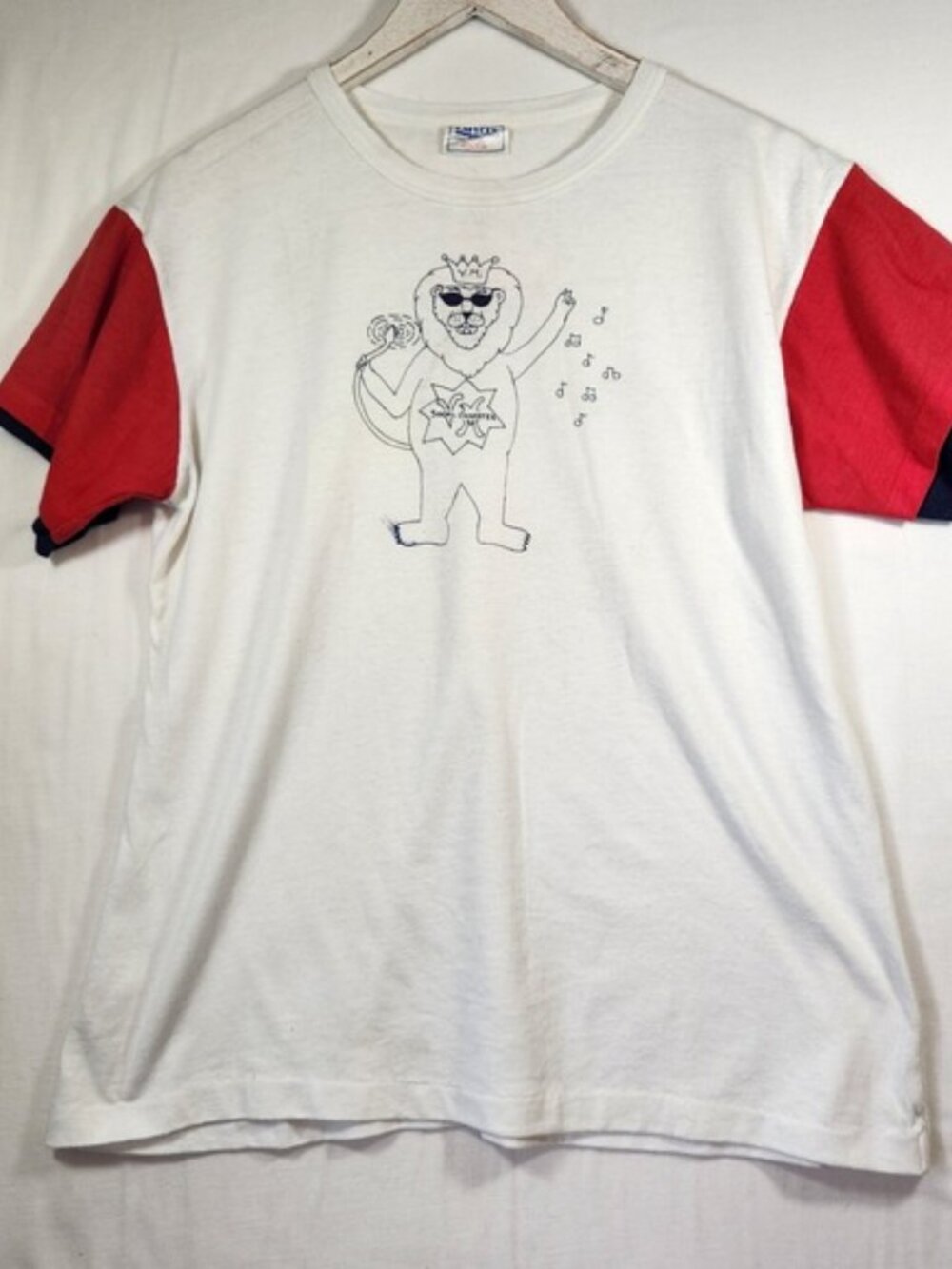 Vintage Calhoun Lion Graphic T-Shirt Mens Large White Red Blue social committee